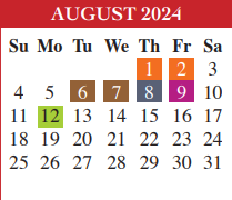 District School Academic Calendar for Aiken Elementary for August 2024