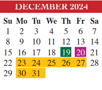 District School Academic Calendar for Brownsville Learning Acad for December 2024