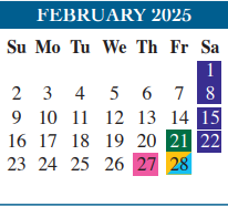 District School Academic Calendar for Gallegos Elementary for February 2025