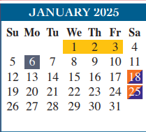 District School Academic Calendar for Cameron Co J J A E P for January 2025