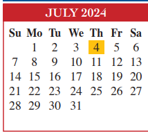 District School Academic Calendar for Cameron Co Juvenile Detention Ctr for July 2024