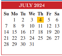 District School Academic Calendar for Cameron Co J J A E P for July 2024