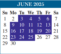 District School Academic Calendar for Cameron Co J J A E P for June 2025