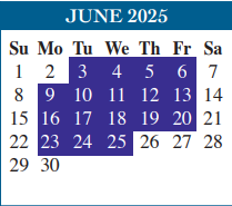 District School Academic Calendar for Putegnat Elementary for June 2025