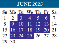 District School Academic Calendar for Egly Elementary for June 2025