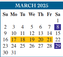 District School Academic Calendar for Putegnat Elementary for March 2025