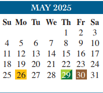 District School Academic Calendar for Putegnat Elementary for May 2025