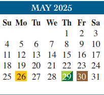 District School Academic Calendar for Del Castillo Elementary for May 2025