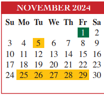 District School Academic Calendar for Cameron Co J J A E P for November 2024