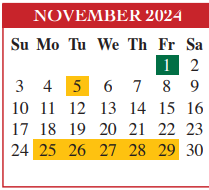 District School Academic Calendar for Egly Elementary for November 2024