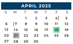 District School Academic Calendar for Bryan Early College High School for April 2025