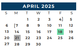 District School Academic Calendar for Brazos Co Juvenile Detention Cente for April 2025