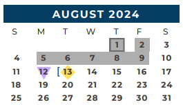 District School Academic Calendar for Kemp Elementary for August 2024