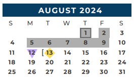 District School Academic Calendar for Brazos Co Juvenile Detention Cente for August 2024