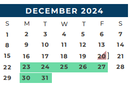 District School Academic Calendar for Brazos Co Juvenile Detention Cente for December 2024