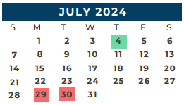 District School Academic Calendar for Sam Houston Elementary for July 2024