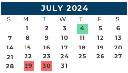 District School Academic Calendar for Sam Rayburn for July 2024