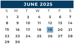 District School Academic Calendar for Sul Ross Elementary for June 2025