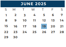 District School Academic Calendar for Brazos County Jjaep for June 2025