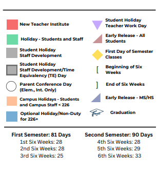 District School Academic Calendar Legend for Kemp Elementary