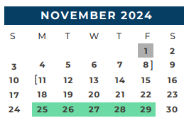District School Academic Calendar for Bryan Early College High School for November 2024