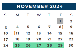 District School Academic Calendar for Sul Ross Elementary for November 2024