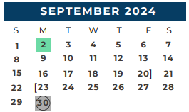 District School Academic Calendar for Brazos County Jjaep for September 2024