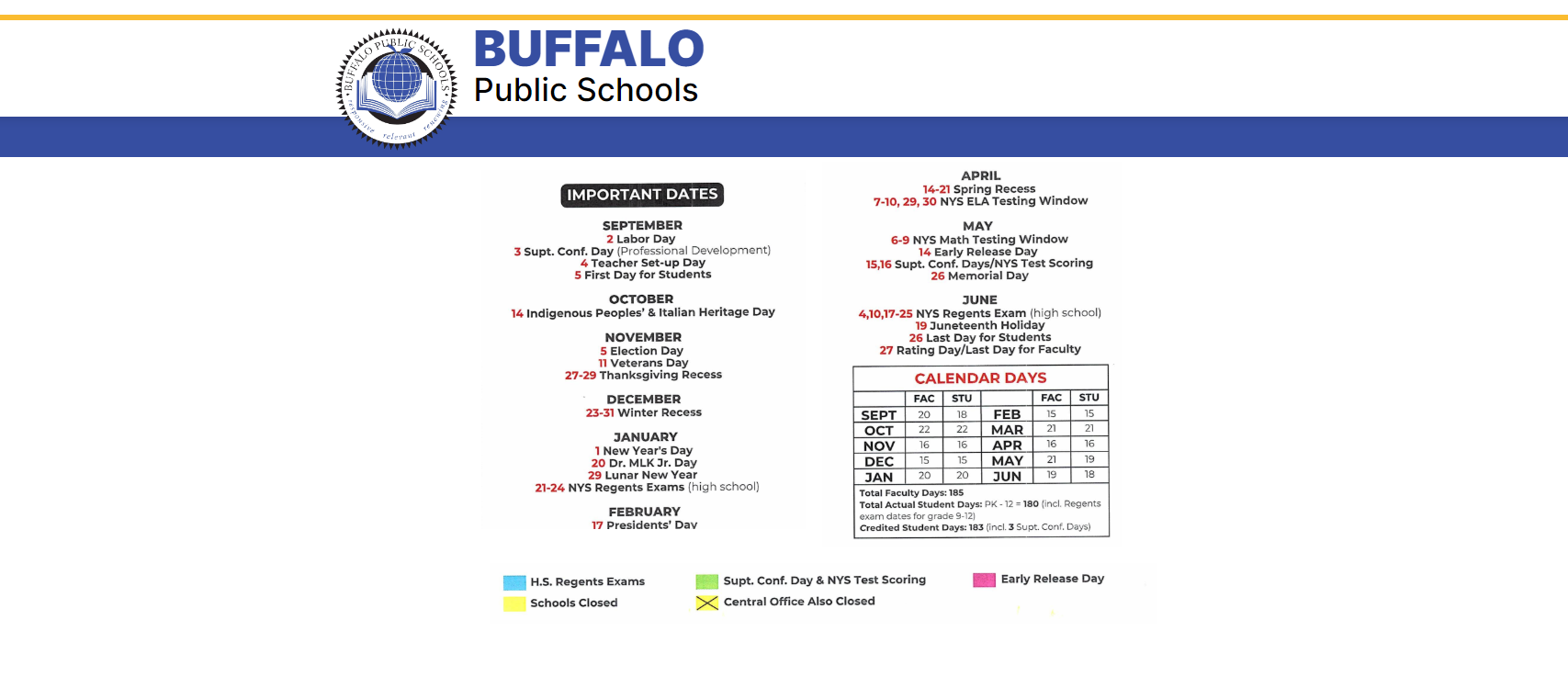 District School Academic Calendar Key for P.S. 84