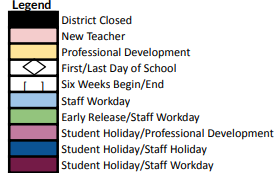 District School Academic Calendar Legend for Johnson County Jjaep