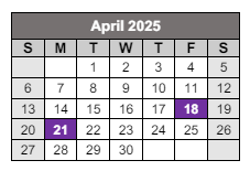 District School Academic Calendar for Hillsdale Elementary School for April 2025