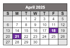 District School Academic Calendar for Caddo Middle Career And Technology School for April 2025