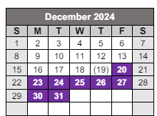 District School Academic Calendar for Midway Professional Development Center for December 2024