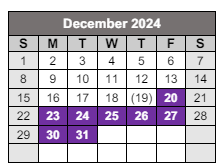 District School Academic Calendar for Walnut Hill Elementary/middle School for December 2024