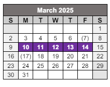 District School Academic Calendar for Caddo Career & Tech Center for March 2025