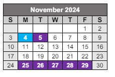 District School Academic Calendar for Alexander Learning Center for November 2024
