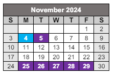 District School Academic Calendar for Walnut Hill Elementary/middle School for November 2024