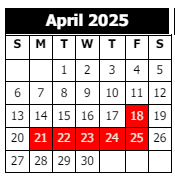 District School Academic Calendar for John F. Kennedy Elementary School for April 2025