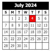 District School Academic Calendar for Calcasieu Career Center for July 2024