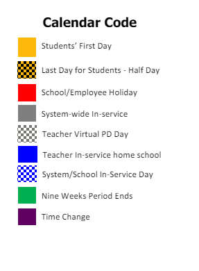 District School Academic Calendar Legend for John F. Kennedy Elementary School
