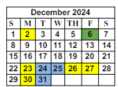 District School Academic Calendar for Worley Elementary School for December 2024