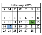 District School Academic Calendar for Worley Elementary School for February 2025