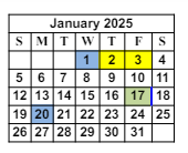 District School Academic Calendar for Worley Elementary School for January 2025