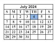 District School Academic Calendar for Worley Elementary School for July 2024