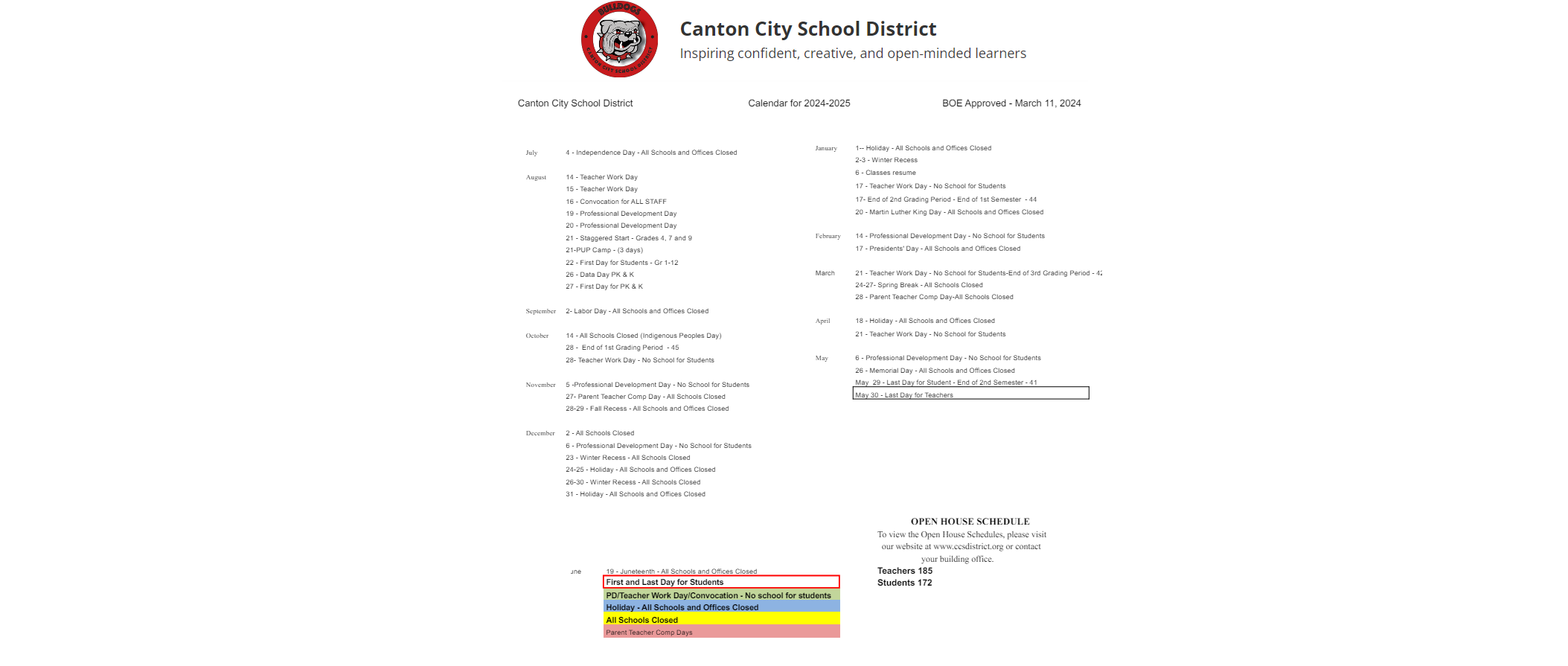 District School Academic Calendar Key for Worley Elementary School
