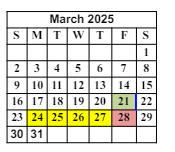 District School Academic Calendar for Worley Elementary School for March 2025