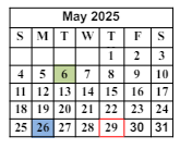 District School Academic Calendar for Worley Elementary School for May 2025