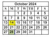 District School Academic Calendar for Worley Elementary School for October 2024