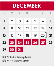 District School Academic Calendar for Dallas County Jjaep for December 2024