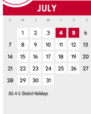 District School Academic Calendar for Smith High School for July 2024