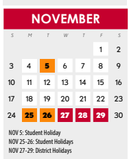 District School Academic Calendar for Pre-k Ctr II for November 2024